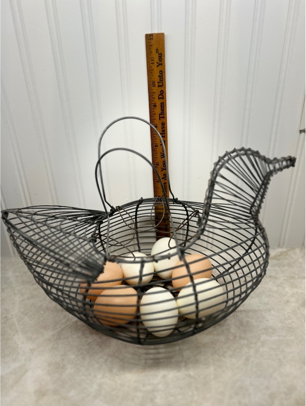 Vintage Wire Chicken Egg Basket - Rustic Farmhouse Kitchen Decor